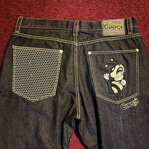 Rare Coogi Dark Jeans with Graphic Bumble Bee Pockets